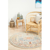 Network Rugs Sky Blue &amp; Beige Power-Loomed Transitional Round Rug