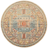 Network Rugs Sky Blue &amp; Beige Power-Loomed Transitional Round Rug