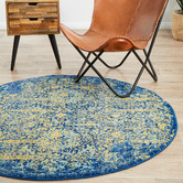 Network Rugs Royal Blue &amp; Yellow Radiance Round Rug