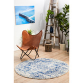 Network Rugs Bone, White &amp; Navy Round Art Moderne Cezanne Rug
