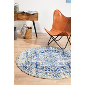 Network Rugs Bone, White &amp; Navy Round Art Moderne Cezanne Rug