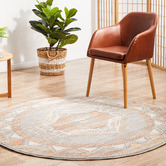 Network Rugs Grey &amp; Peach Vintage Look Aztec Round Rug