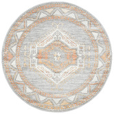 Network Rugs Grey &amp; Peach Vintage Look Aztec Round Rug