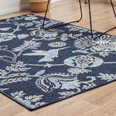 Network Rugs Navy Hummingbird Floral Indoor/Outdoor Rug