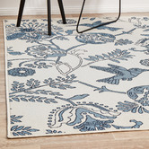 Network Rugs White &amp; Blue Hummingbird Floral Indoor/Outdoor Rug