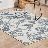 Network Rugs White &amp; Blue Hummingbird Floral Indoor/Outdoor Rug