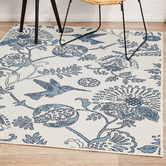 Network Rugs White &amp; Blue Hummingbird Floral Indoor/Outdoor Rug