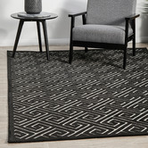 Network Rugs Black Geometric Power-Loomed Textured Rug