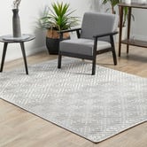 Network Rugs Silver Geometric Power-Loomed Textured Rug