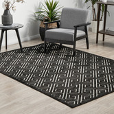 Network Rugs Black Geometric Power-Loomed Textured Rug