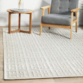 Network Rugs Off White Art Deco Power-Loomed Textured Rug