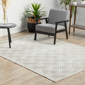 Network Rugs Off White Geometric Power-Loomed Textured Rug