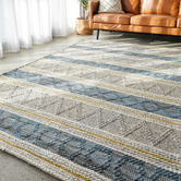 Network Rugs Jean Blue, Yellow &amp; Grey Hand Loomed Rug