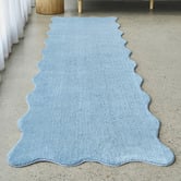 Network Rugs Blue Elsie Wavy Edge Machine Washable Runner