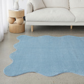 Network Rugs Blue Elsie Wavy Edge Machine Washable Rug
