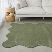 Network Rugs Green Elsie Wavy Edge Machine Washable Rug