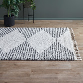 Network Rugs Black &amp; Cream Zaria Fringed Moroccan Rug