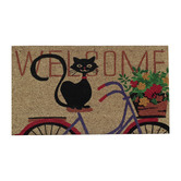 Welcome Weave Cat On Bike Outdoor Doormat