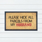 Welcome Weave Hide My Parcels Rubber with Coir Doormat