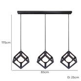 Alessia Lighting Black Rubix 3 Light Bar Pendant