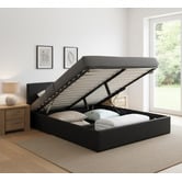 Mikasa Furniture Black Makoto Faux Leather Gas Lift Storage Bed Frame