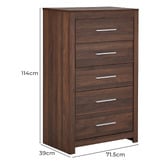Mikasa Furniture Walnut Maddington 5 Drawer Tallboy