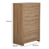 Mikasa Furniture Dark Oak Maddington 5 Drawer Tallboy