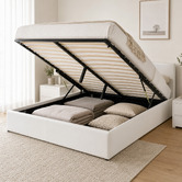 Mikasa Furniture White Makoto Faux Leather Gas Lift Storage Bed Frame