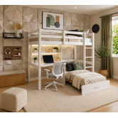 Mikasa Furniture Auren Convertible Single Bunk Bed with Desk &amp; Mattress