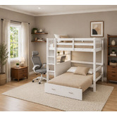 Mikasa Furniture Solenne Convertible Single Over Double Bunk Bed with Desk &amp; Mattress