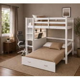 Mikasa Furniture Solenne Convertible Single Over Double Bunk Bed with Desk &amp; Mattress
