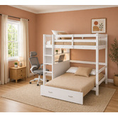 Mikasa Furniture Solenne Convertible Single Over Double Bunk Bed with Desk &amp; Mattress