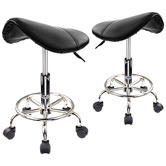 Letitia Lane Black Salon Faux Leather Adjustable Saddle Barstools