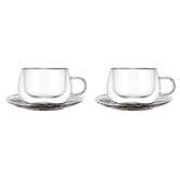 Sage Lane Littleton Double Wall Glass Cups &amp; Saucers