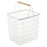 Yamazaki White Tosca Metal &amp; Wood Laundry Basket