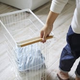Yamazaki White Tosca Steel Laundry Basket with Wheels