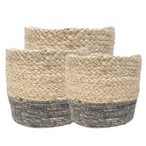 Temporal Living and Decor 3 Piece Natural &amp; Grey Hemsley Basket Set