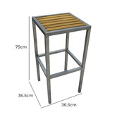 Cassinia Outdoors 75cm  Kauai Teak &amp; Stainless Steel Barstool