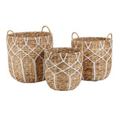 Monument Furniture 3 Piece Emory Woven Seagrass &amp; Cotton Basket Set