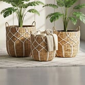 Monument Furniture 3 Piece Emory Woven Seagrass &amp; Cotton Basket Set