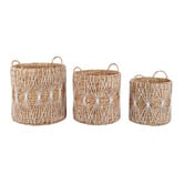 Monument Furniture 3 Piece Jada Woven Water Hyacinth &amp; Cotton Basket Set