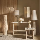 The Home Collective Atlas Beige Iron &amp; Terylene Gauze Floor Lamp