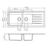 Expert Homewares Carysil 1160mm 1 &amp; &frac14; Granite Composite Kitchen Sink with Drainer