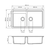 Expert Homewares Carysil 860mm 1 &amp; &frac34; Black Granite Composite Kitchen Sink