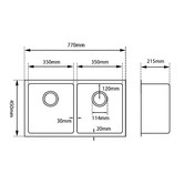 Expert Homewares 770mm Double Silver Satin Stainless Steel Kitchen Sink