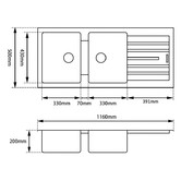 Expert Homewares 1160mm Double Granite Kitchen Sink with Drainer