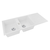 Expert Homewares 1160mm Double White Granite Kitchen Sink with Drainer