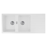 Expert Homewares 1160mm Double White Granite Kitchen Sink with Drainer