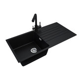 Expert Homewares Black Granite Single Kitchen Sink Bowl with Drainboard