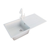 Expert Homewares Chenal 1000mm Single White Granite Composite Kitchen Sink with Drainer